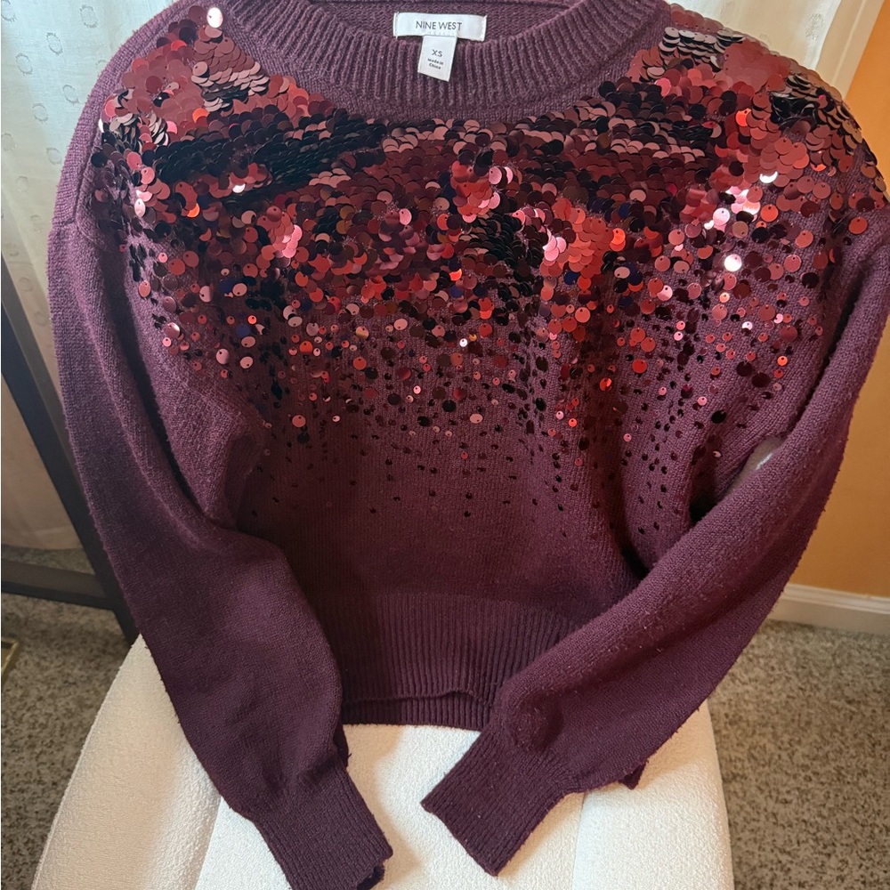 Nine West Maroon Sequin Sweater